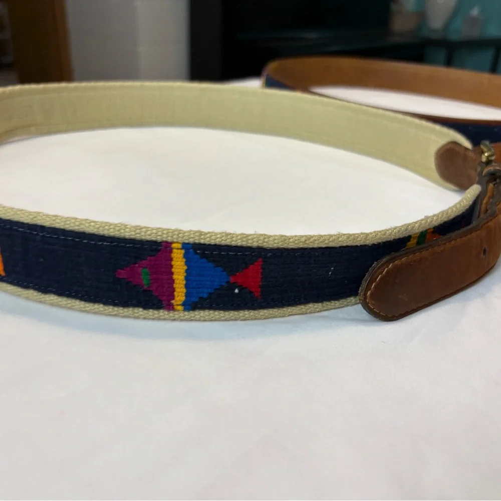 Orvis Brown Leather & Navy Embroidered Fish Belts BUNDLE OF 2 TOTAL